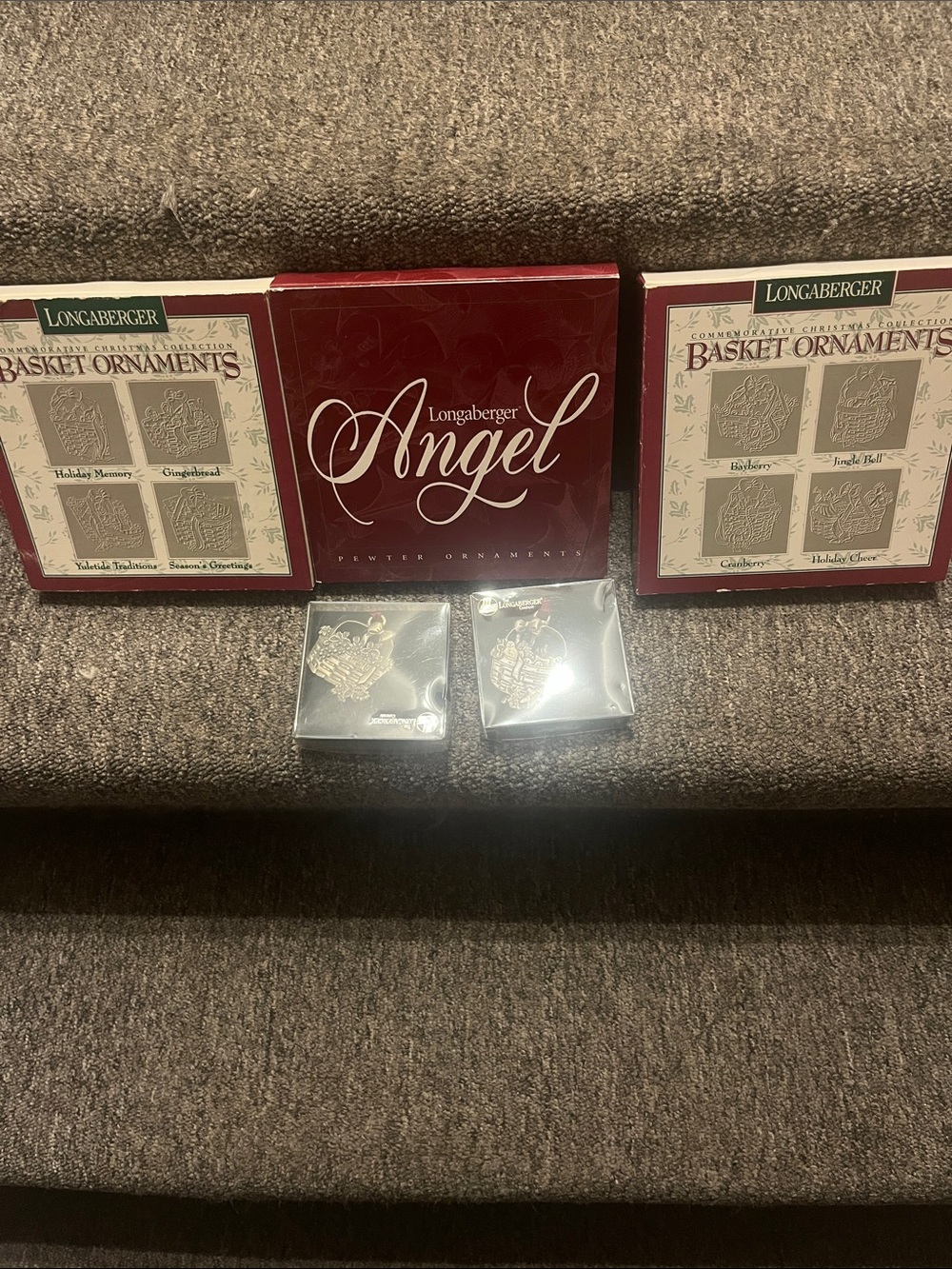 3 sets of Longaberger 1996, 1997, and 1999 Angle and Holiday  Baskets,Ornaments